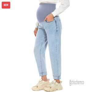Maternity Boyfriend Jeans Over Belly Stretch Loose Fit 28'' Inseam